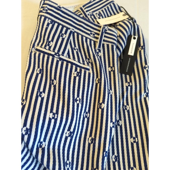New Anthropologie The Essential Slim Pants 10 Blue Motif Stripe Easy Chic Appeal - Picture 3 of 11